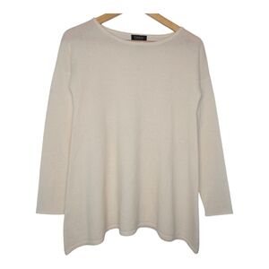 Forte Womens Cream Classic Preppy Pure Cashmere Sweater Size Small